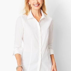 Talbots low-iron fitted white cotton blend stretch blouse, cuffed sleeves, sz 6